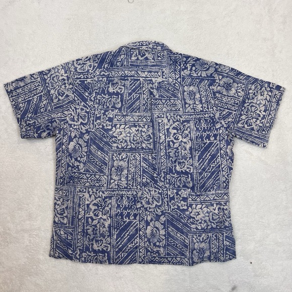 Cooke Street Honolulu Mens SS Button Shirt Size XL Hibiscus Blue Cream - Picture 6 of 6